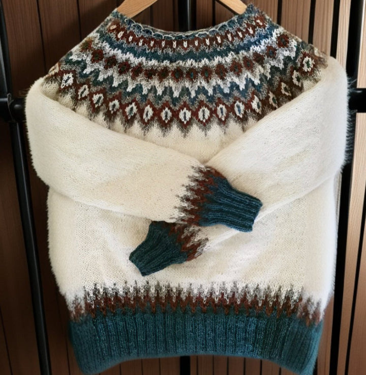 Fair Isle Knitted Sweater Icelandic Yoke Wool Jumper