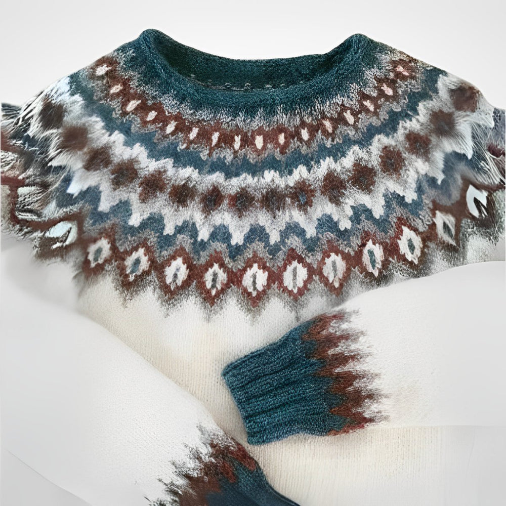 Fair Isle Knitted Sweater Icelandic Yoke Wool Jumper