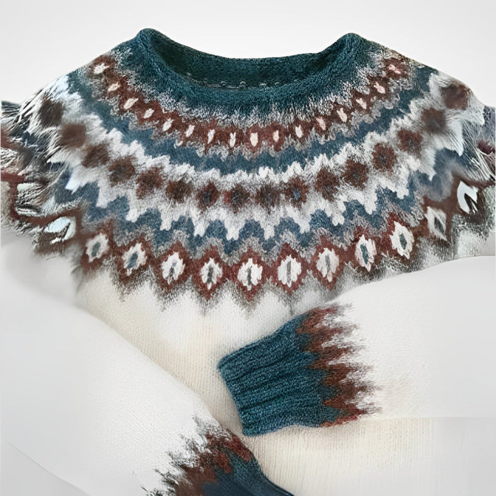 Fair Isle Knitted Sweater Icelandic Yoke Wool Jumper