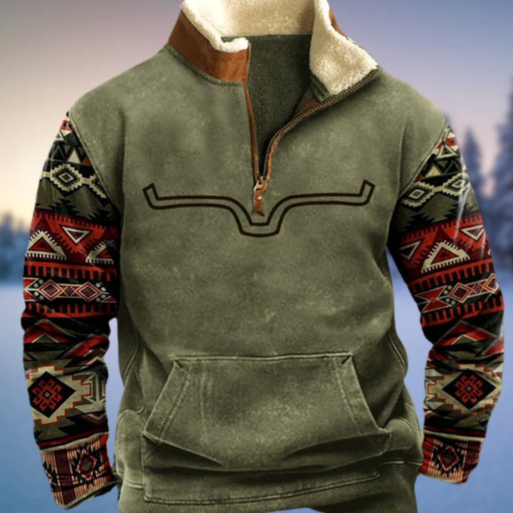 Men's Aztec Fleece-Lined Quarter-Zip Pullover Sweatshirt