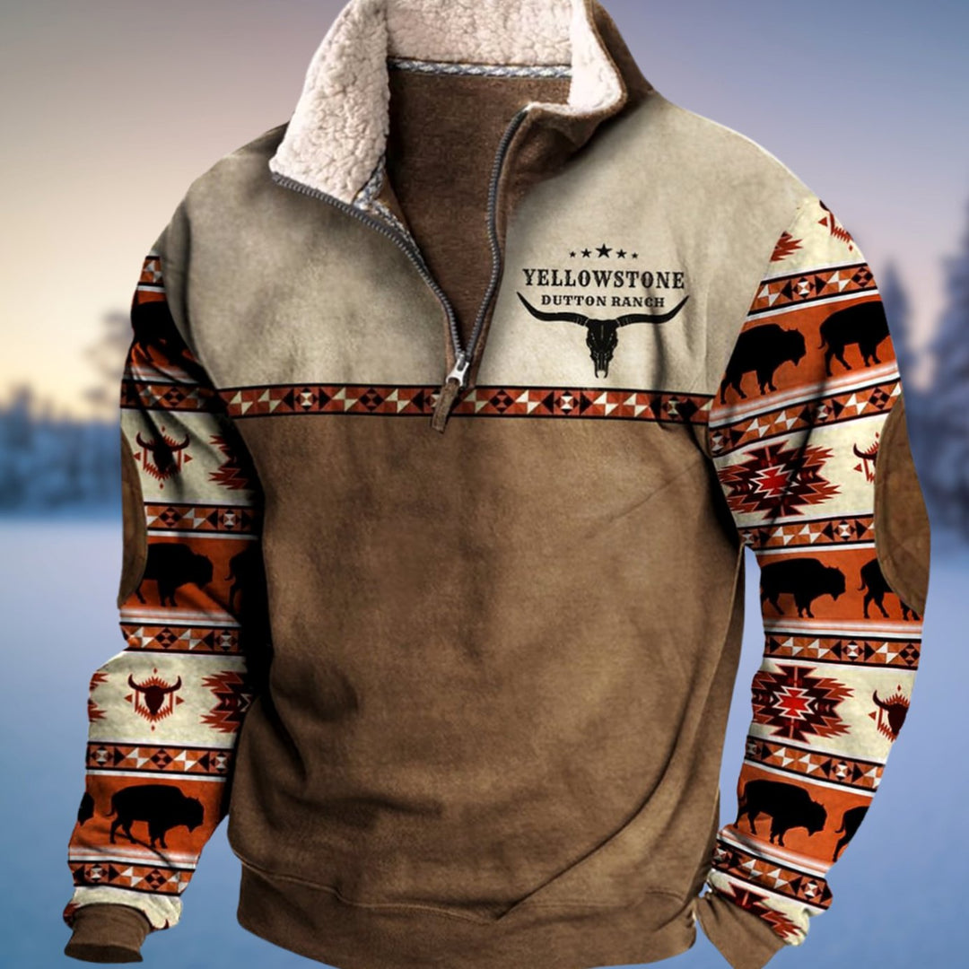 Men's Aztec Fleece-Lined Quarter-Zip Pullover Sweatshirt