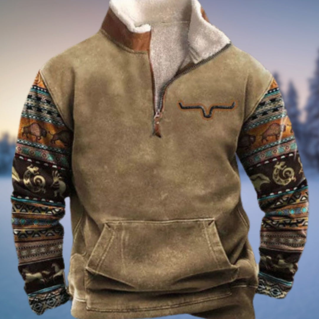 Men's Aztec Fleece-Lined Quarter-Zip Pullover Sweatshirt