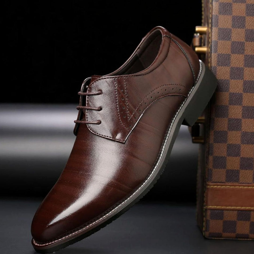 Men's Brogue-Detail Lace-Up Leather Derby Dress Shoes