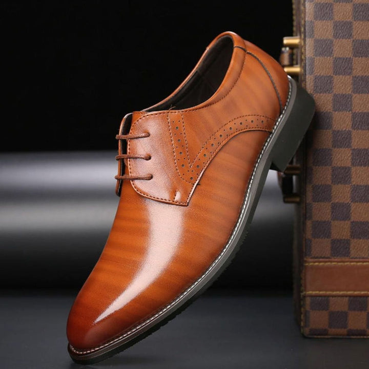 Men's Brogue-Detail Lace-Up Leather Derby Dress Shoes