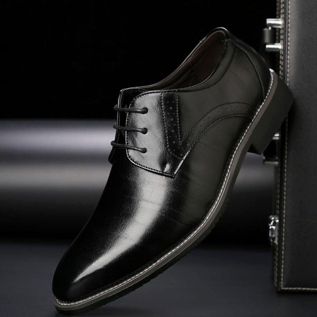 Men's Brogue-Detail Lace-Up Leather Derby Dress Shoes