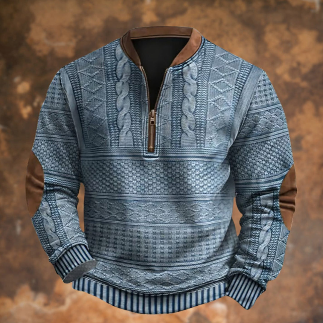Men's Cable-Knit Print Quarter-Zip Pullover Sweatshirt