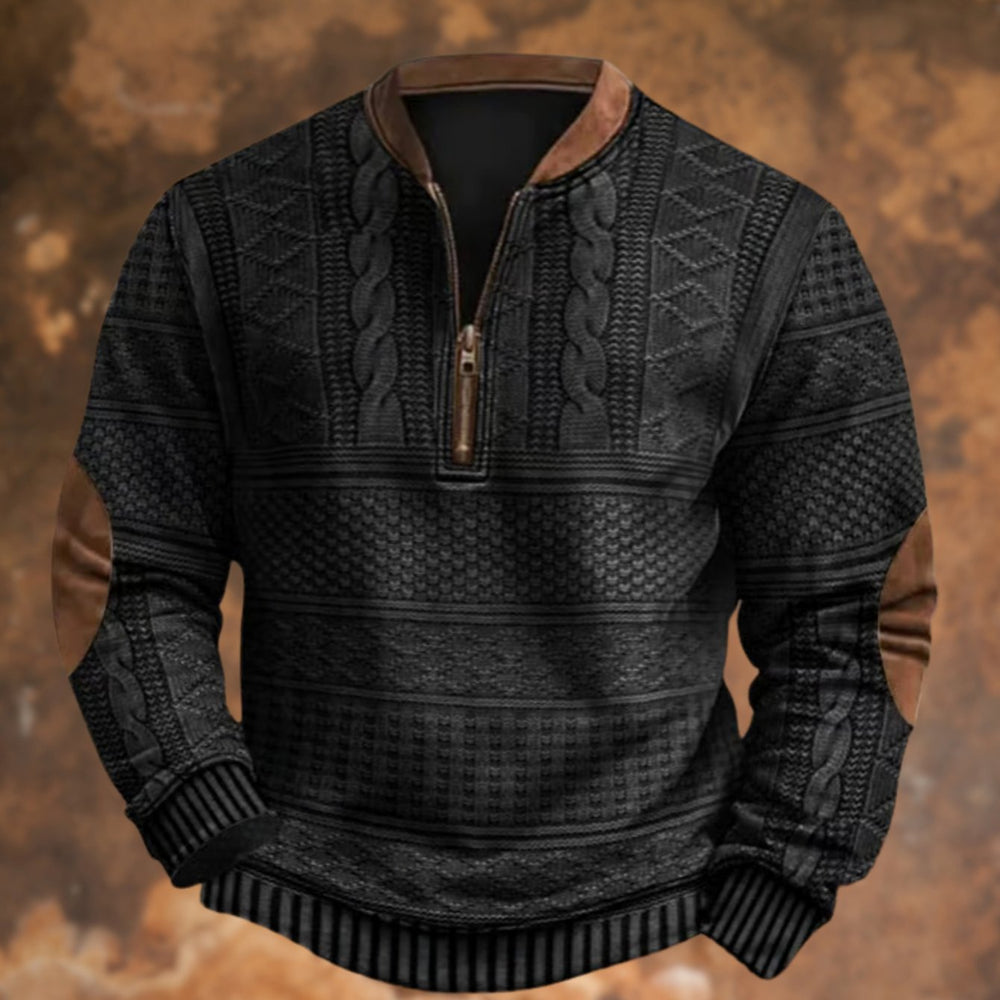 Men's Cable-Knit Print Quarter-Zip Pullover Sweatshirt