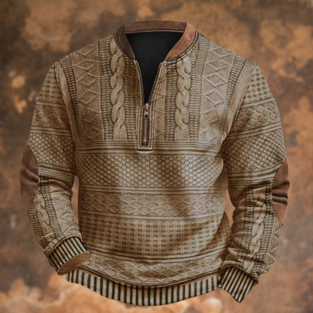 Men's Cable-Knit Print Quarter-Zip Pullover Sweatshirt