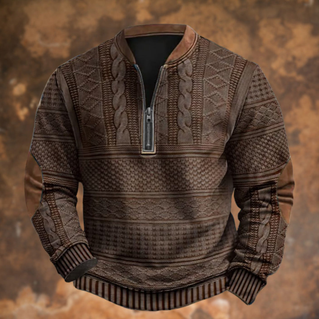 Men's Cable-Knit Print Quarter-Zip Pullover Sweatshirt