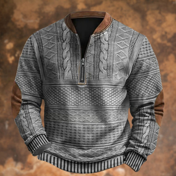 Men's Cable-Knit Print Quarter-Zip Pullover Sweatshirt