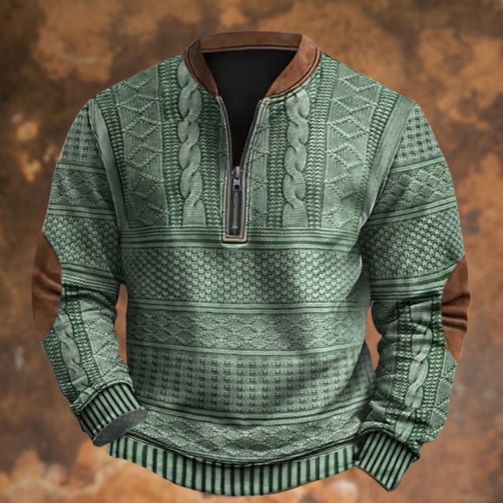 Men's Cable-Knit Print Quarter-Zip Pullover Sweatshirt