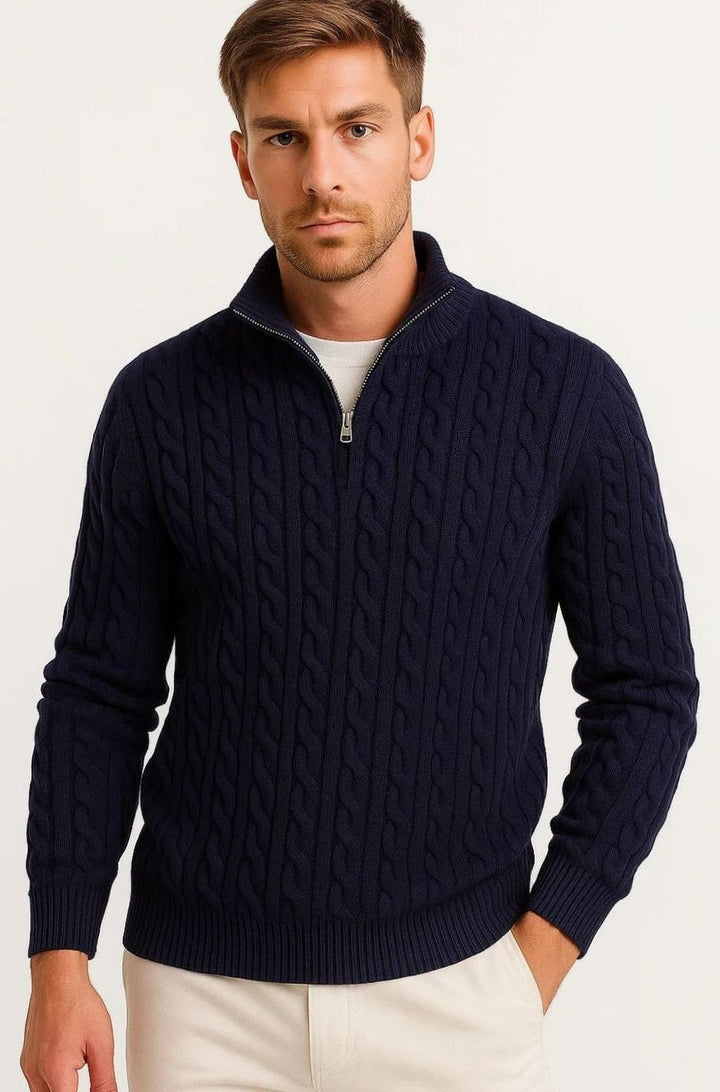 Men's Cable-Knit Quarter-Zip Pullover Jumper