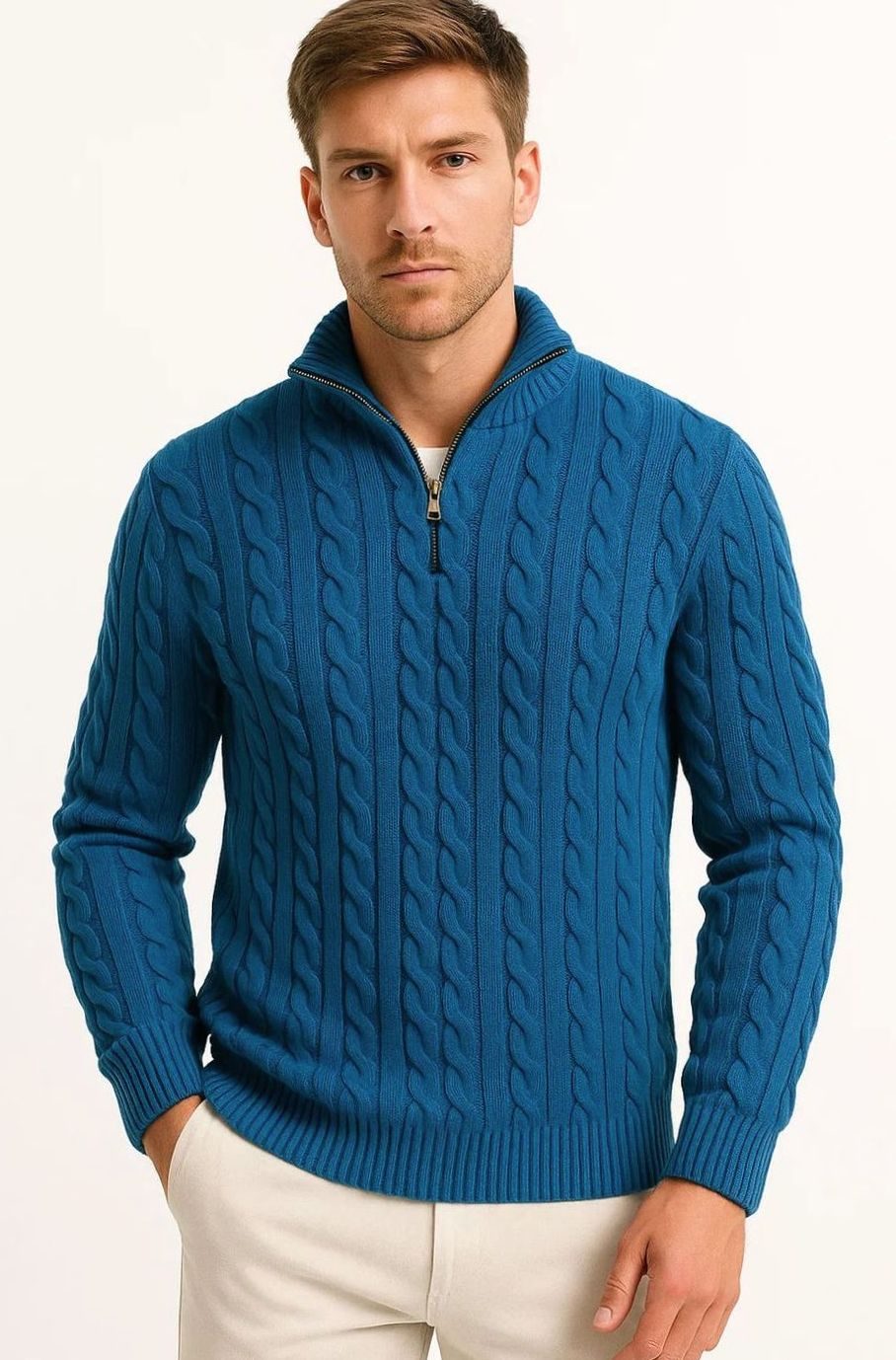 Men's Cable-Knit Quarter-Zip Pullover Jumper