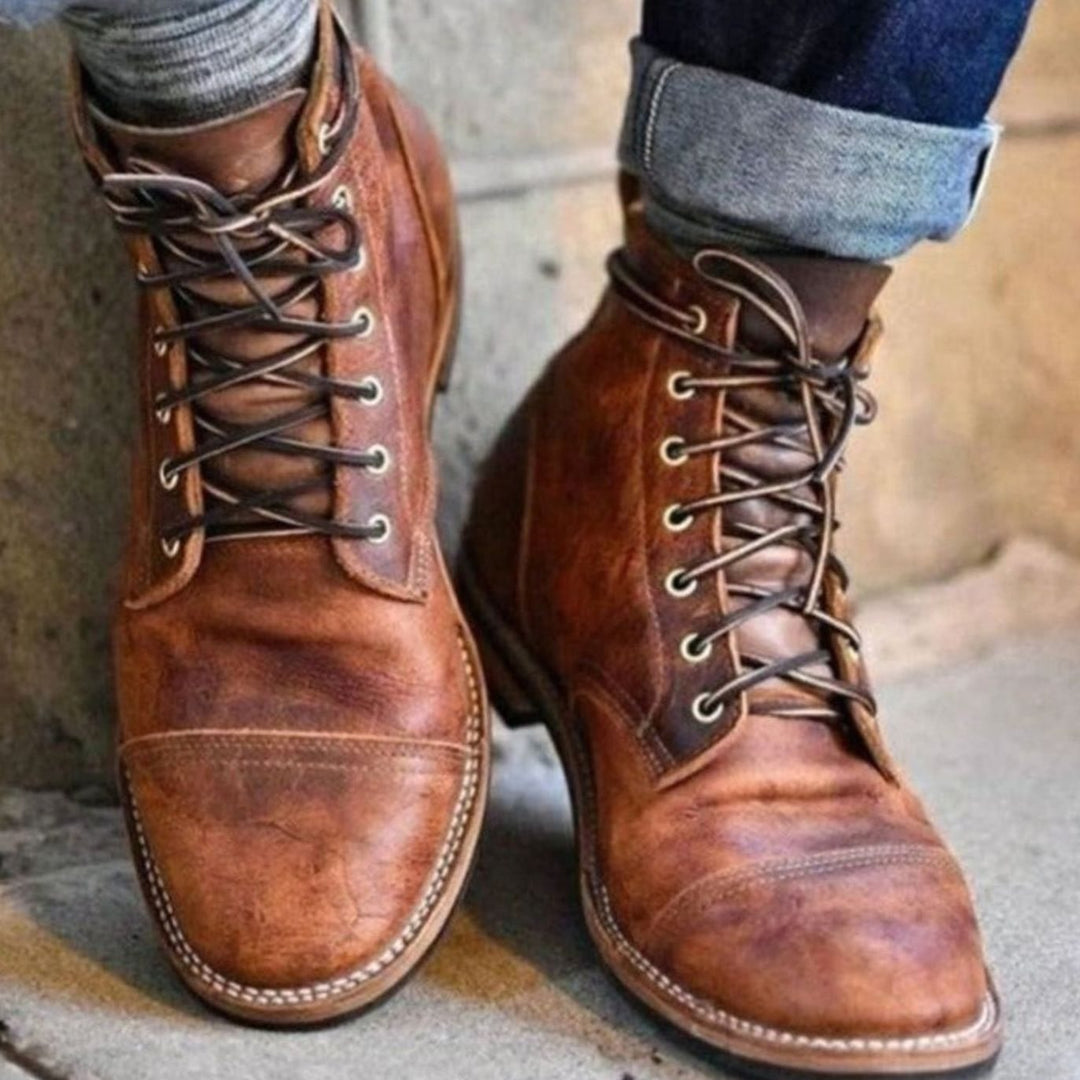 Men's Cap-Toe Lace-Up Ankle Boots Rubber Sole