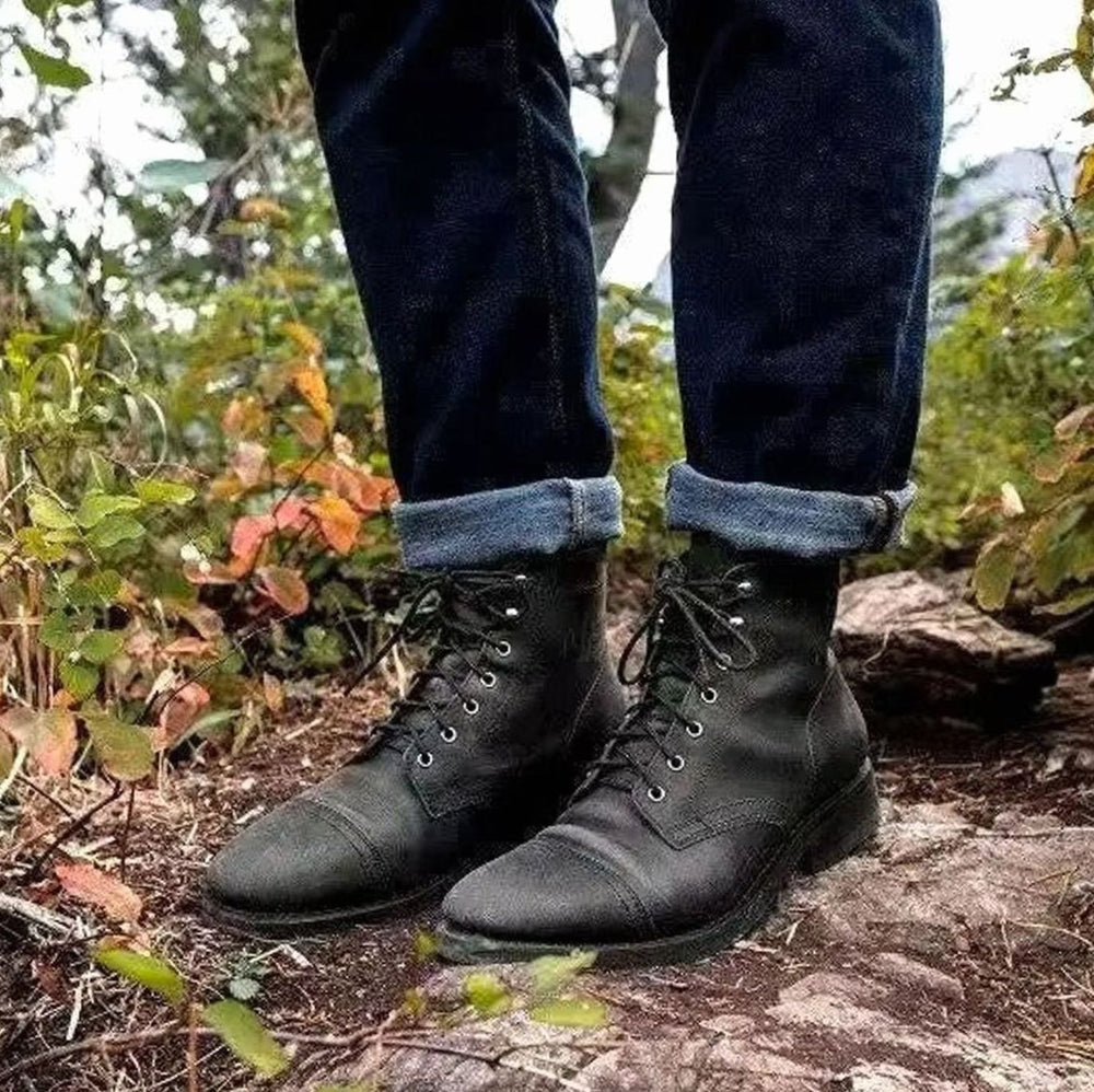 Men's Cap-Toe Lace-Up Ankle Boots Rubber Sole