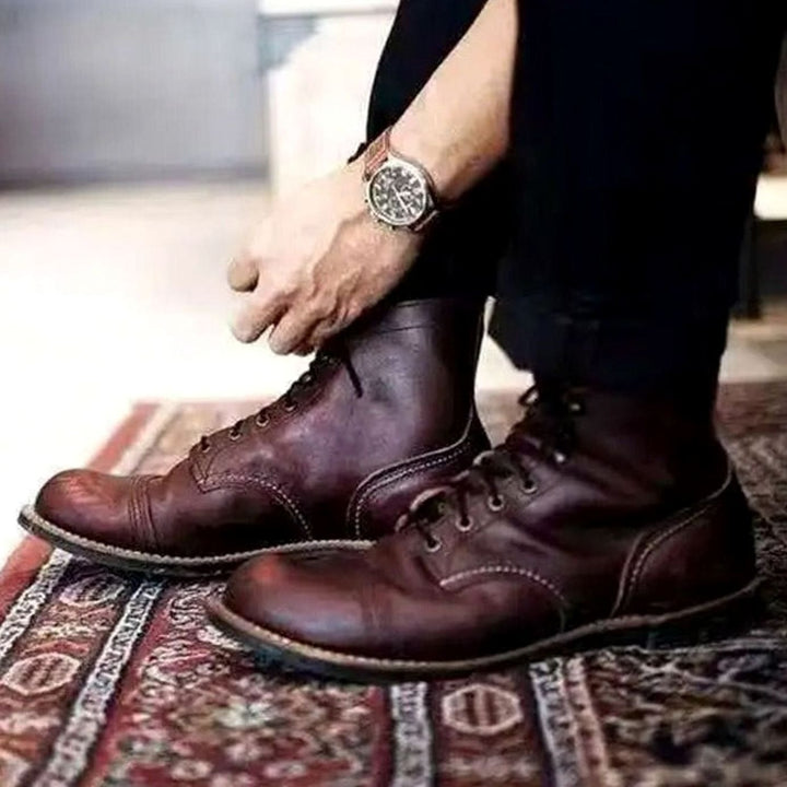 Men's Cap-Toe Lace-Up Ankle Boots Rubber Sole