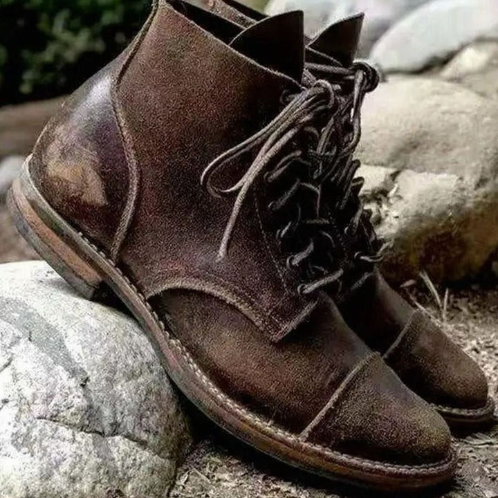 Men's Cap-Toe Lace-Up Ankle Boots Rubber Sole