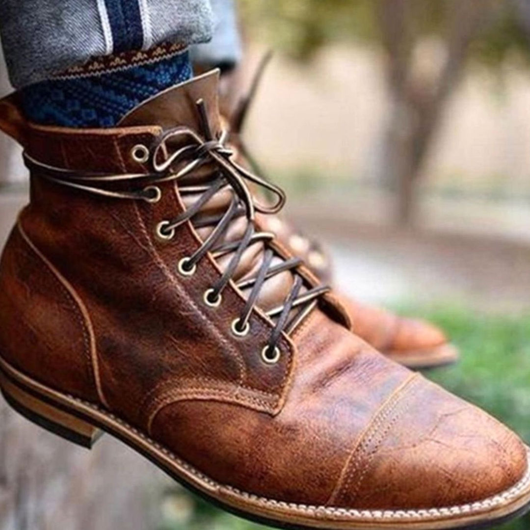 Men's Cap-Toe Lace-Up Ankle Boots Rubber Sole