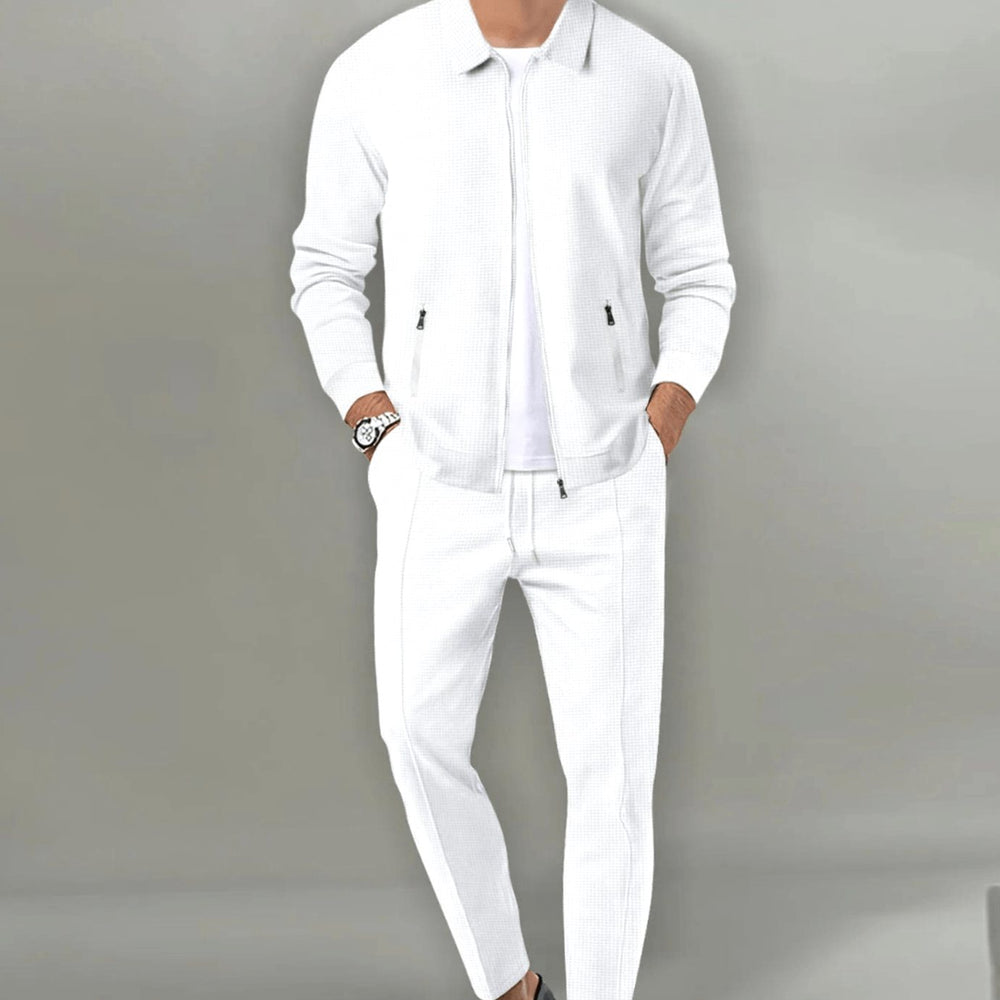 Men's Casual Tracksuit Two-Piece Zip-Up Jacket Jogger Set - White