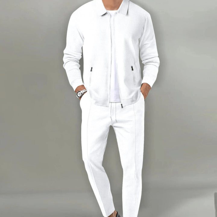 Men's Casual Tracksuit Two-Piece Zip-Up Jacket Jogger Set - White