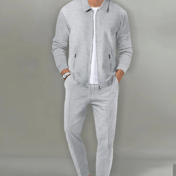 Men's Casual Tracksuit Two-Piece Zip-Up Jacket Jogger Set - Grey