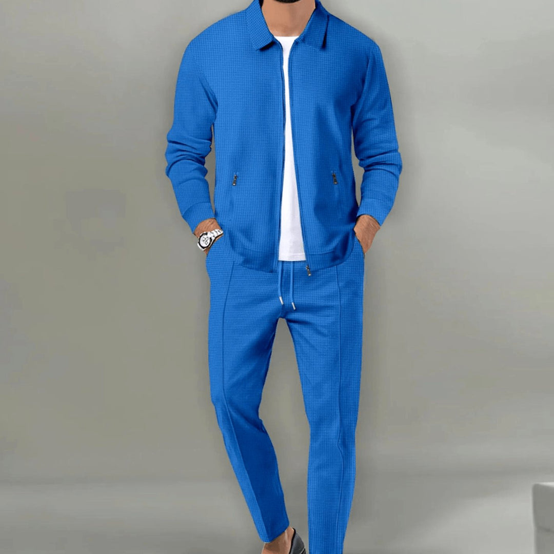 Men's Casual Tracksuit Two-Piece Zip-Up Jacket Jogger Set - Blue