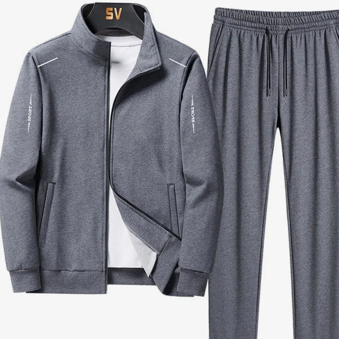 Men's Casual Tracksuit Zip-Up Jacket Jogger Two-Piece Set - Grey