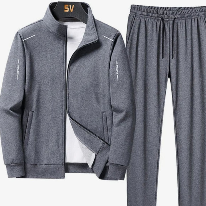 Men's Casual Tracksuit Zip-Up Jacket Jogger Two-Piece Set - Grey