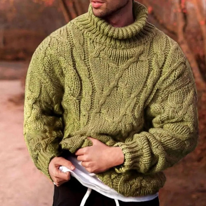 Men's Chunky Cable-Knit Turtleneck Winter Jumper
