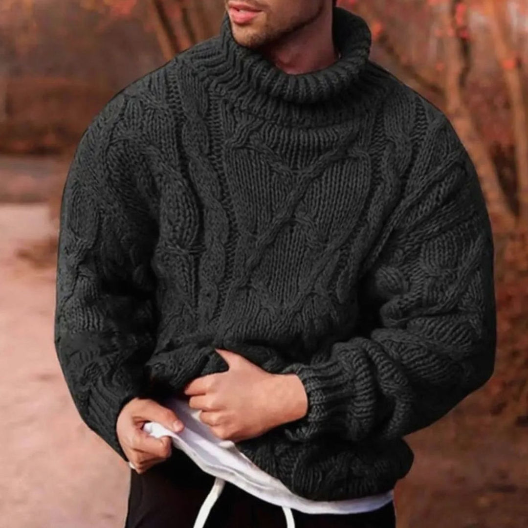 Men's Chunky Cable-Knit Turtleneck Winter Jumper