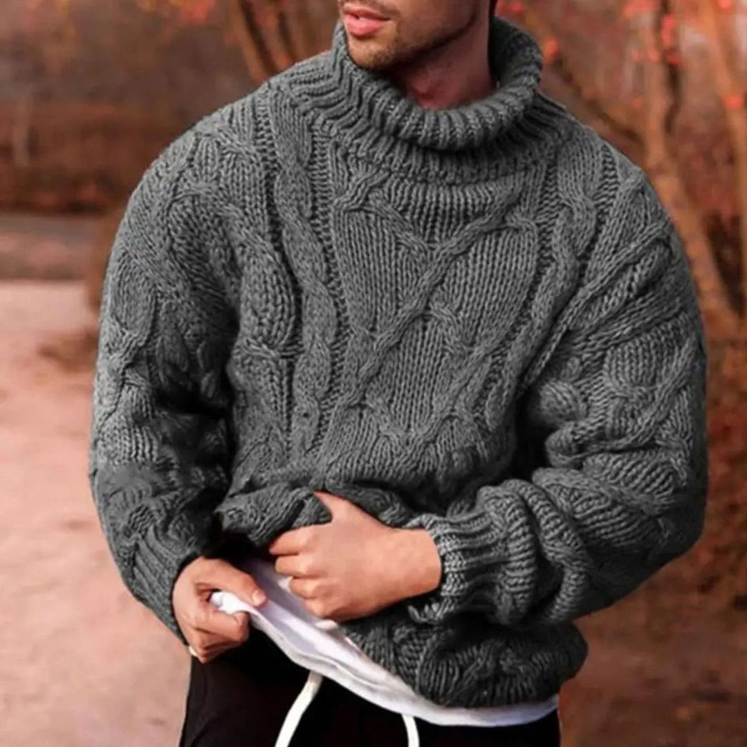 Men's Chunky Cable-Knit Turtleneck Winter Jumper