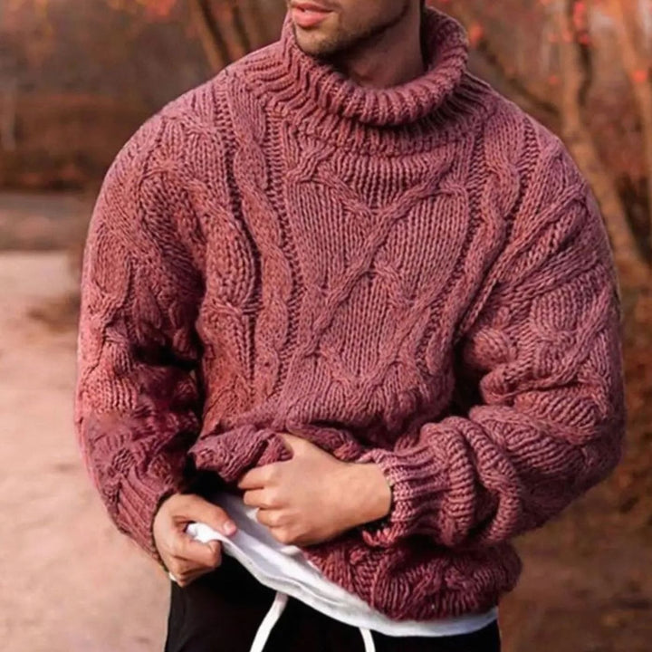 Men's Chunky Cable-Knit Turtleneck Winter Jumper