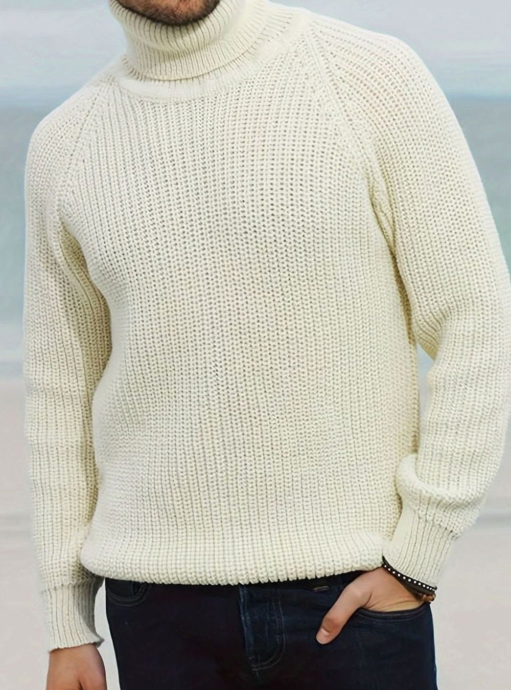 Men's Chunky Knit Rollneck Turtleneck Winter Jumper