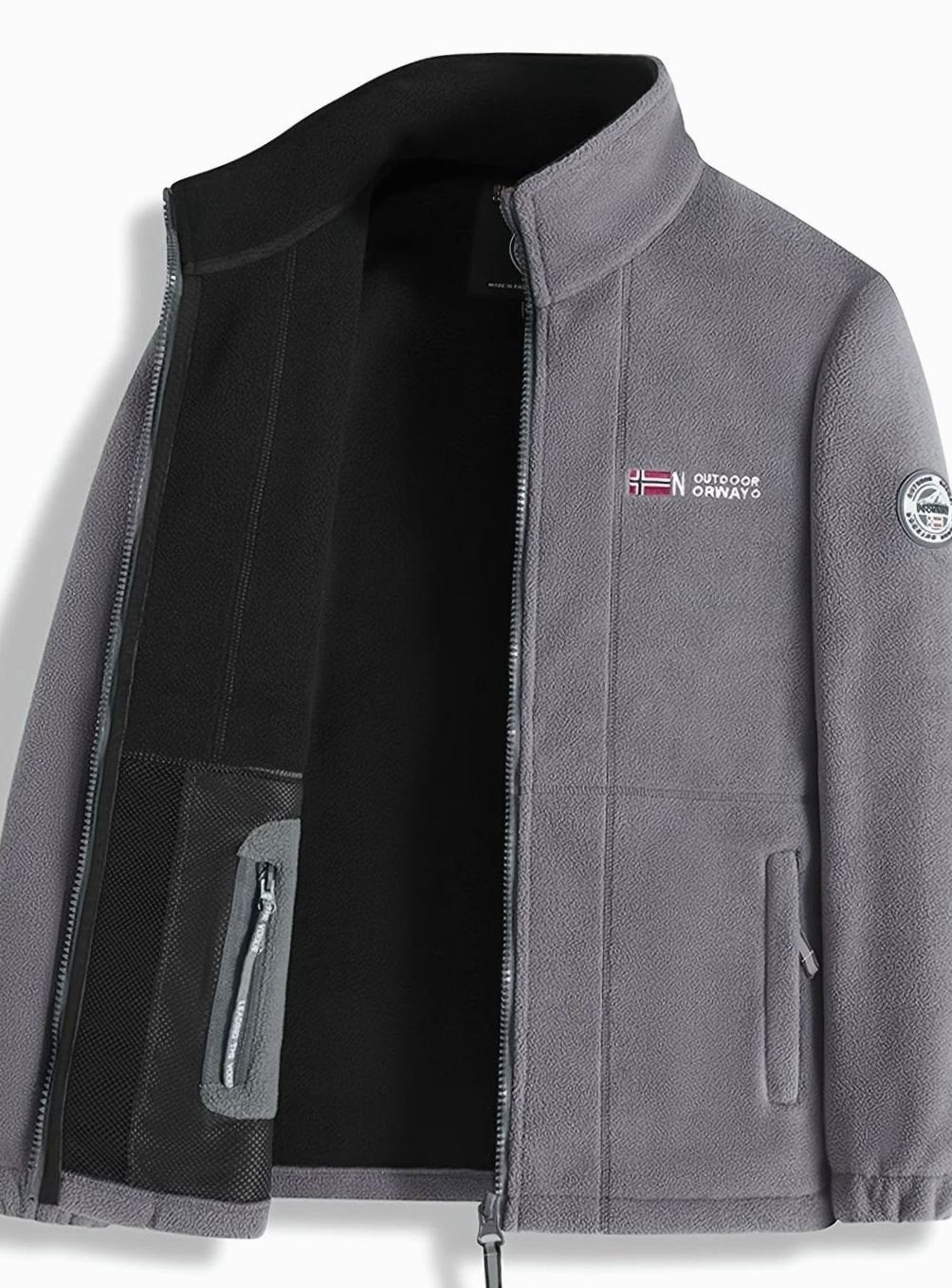 Men's Classic Full-Zip Stand-Collar Outdoor Fleece Jacket - Grey