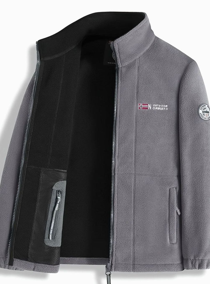 Men's Classic Full-Zip Stand-Collar Outdoor Fleece Jacket - Grey