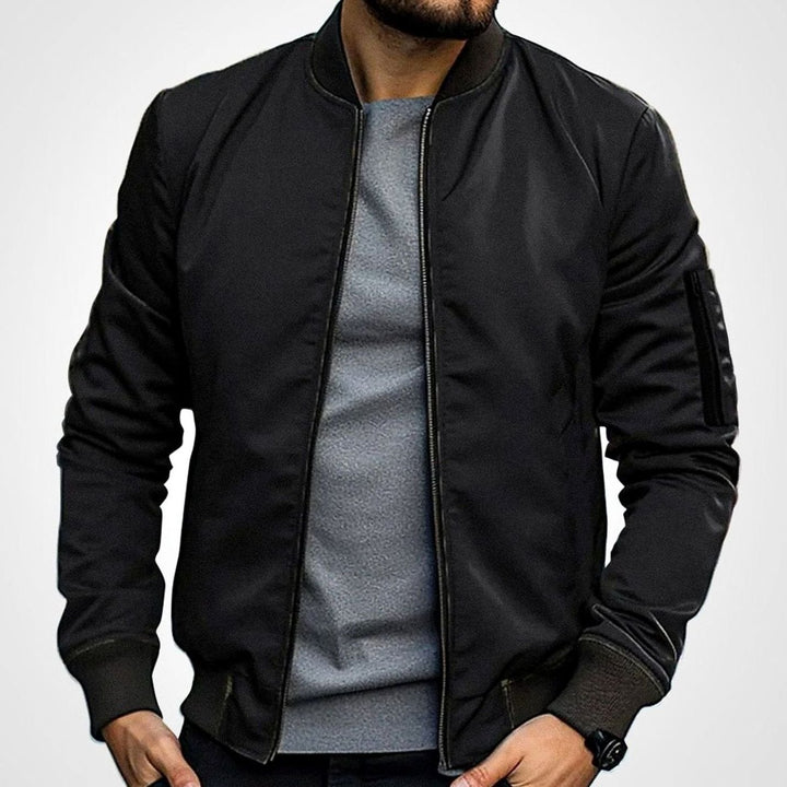 Men's Classic Zip-Up Ribbed-Cuff Bomber Jacket