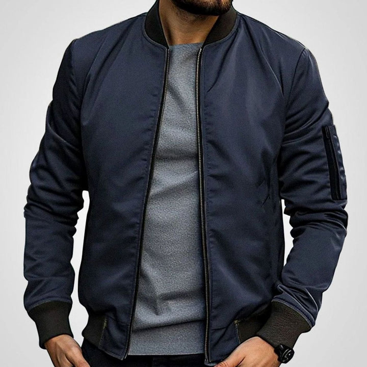 Men's Classic Zip-Up Ribbed-Cuff Bomber Jacket