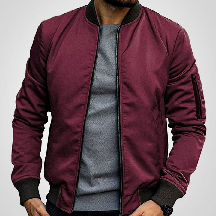 Men's Classic Zip-Up Ribbed-Cuff Bomber Jacket