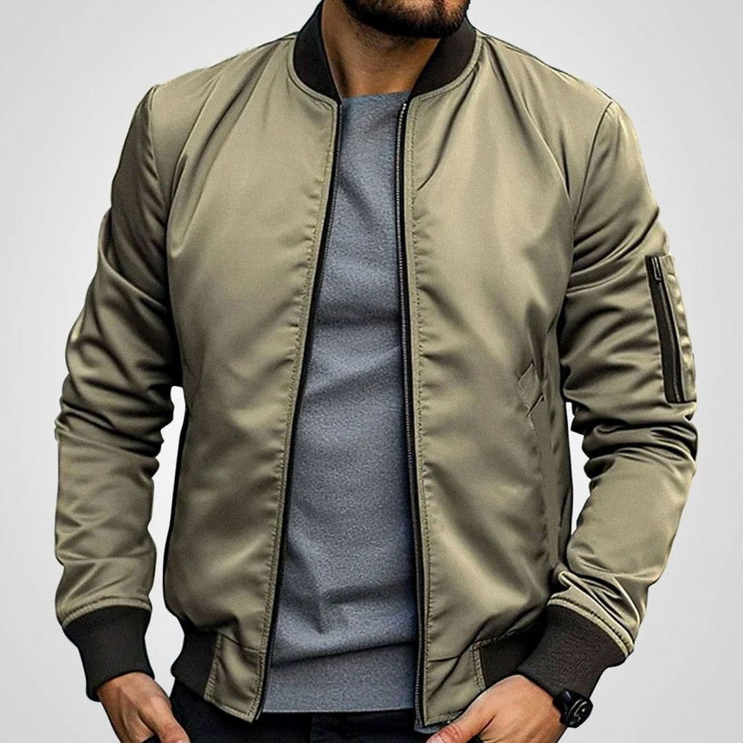 Men's Classic Zip-Up Ribbed-Cuff Bomber Jacket