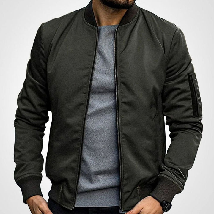 Men's Classic Zip-Up Ribbed-Cuff Bomber Jacket