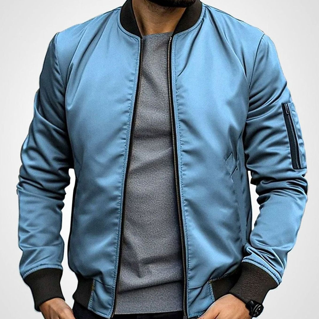 Men's Classic Zip-Up Ribbed-Cuff Bomber Jacket