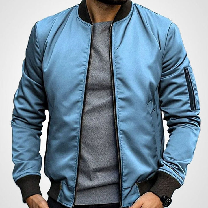 Men's Classic Zip-Up Ribbed-Cuff Bomber Jacket