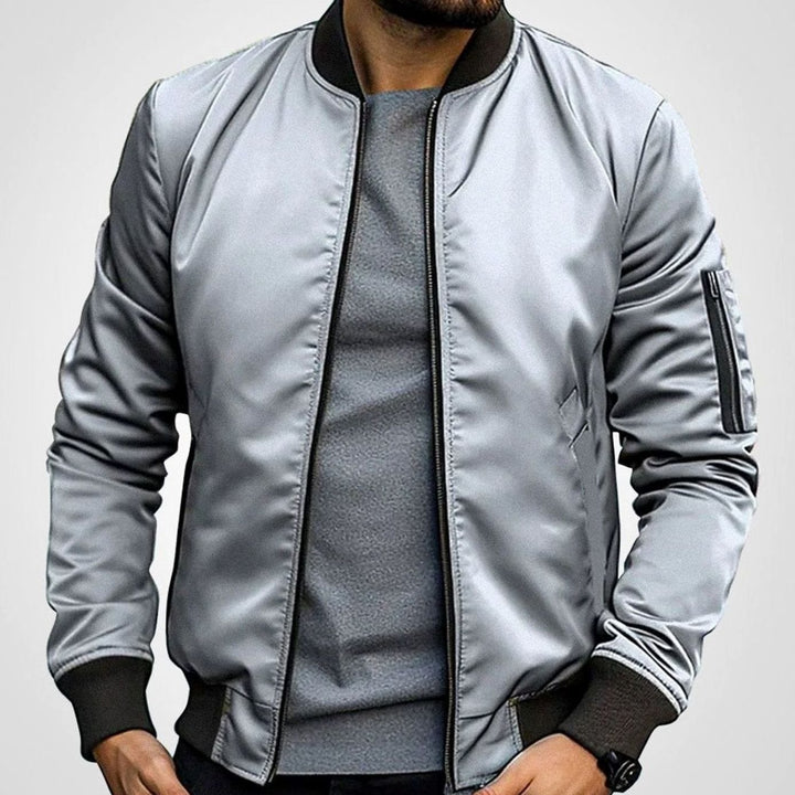 Men's Classic Zip-Up Ribbed-Cuff Bomber Jacket
