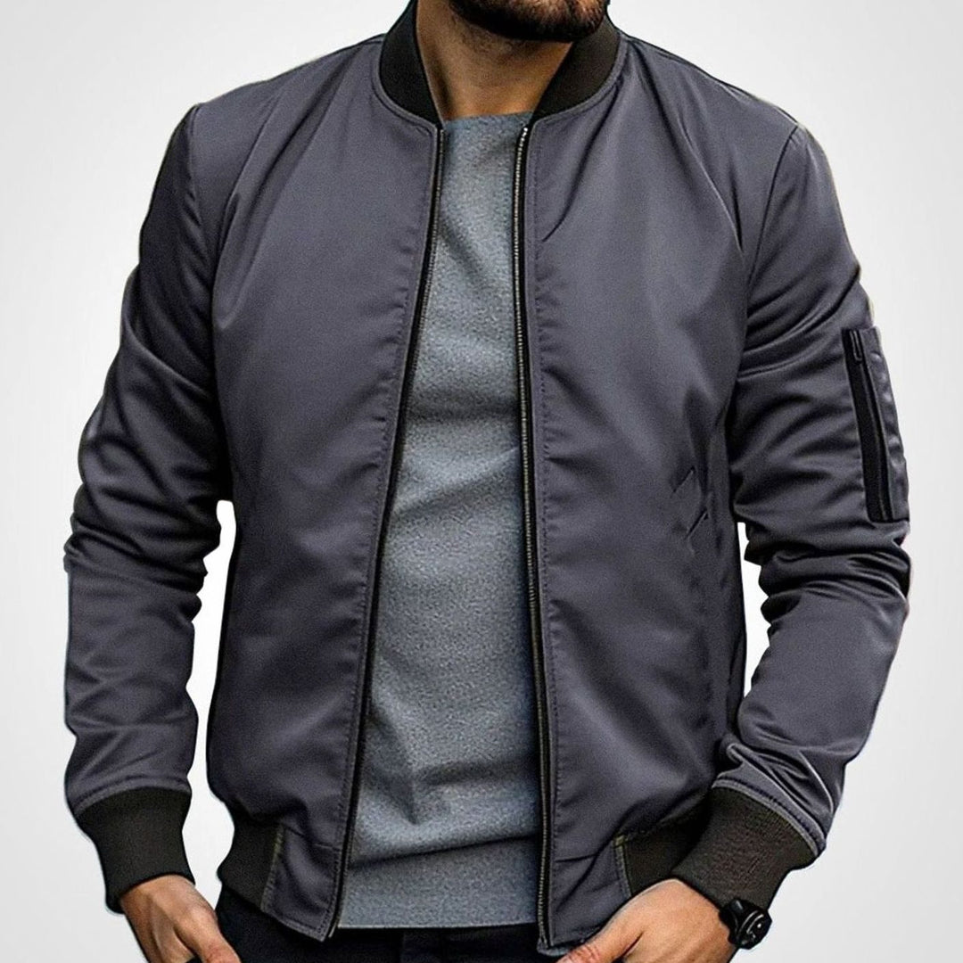 Men's Classic Zip-Up Ribbed-Cuff Bomber Jacket