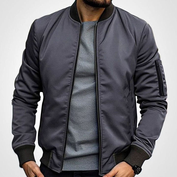 Men's Classic Zip-Up Ribbed-Cuff Bomber Jacket