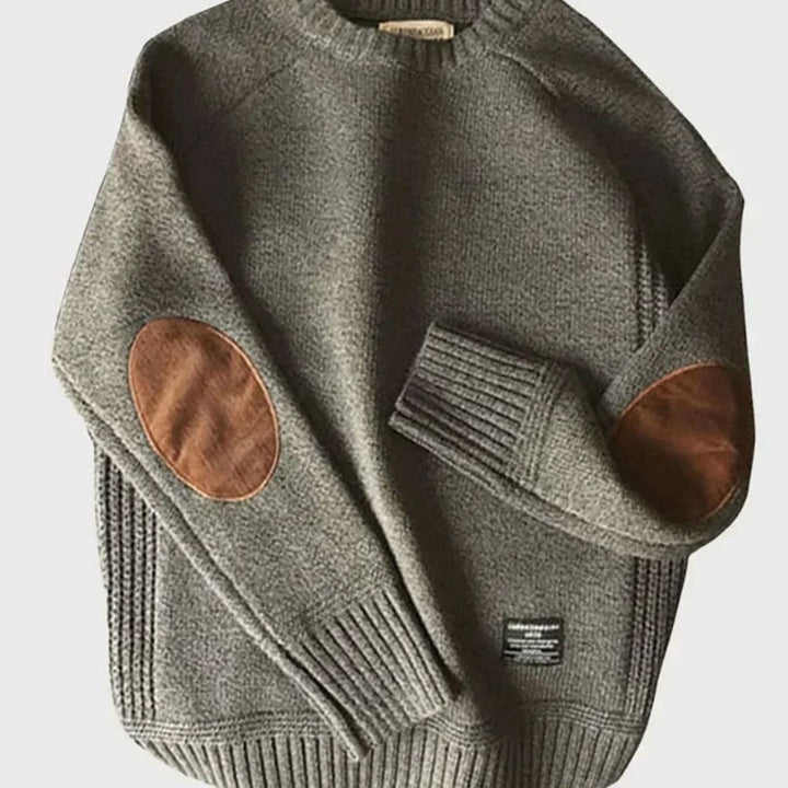 Men's Elbow-Patch Crew-Neck Knit Winter Jumper