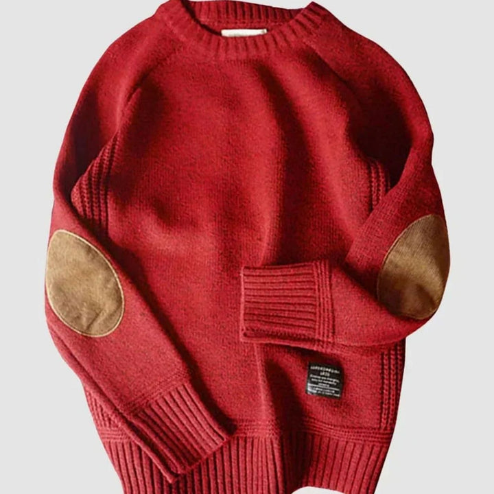 Men's Elbow-Patch Crew-Neck Knit Winter Jumper