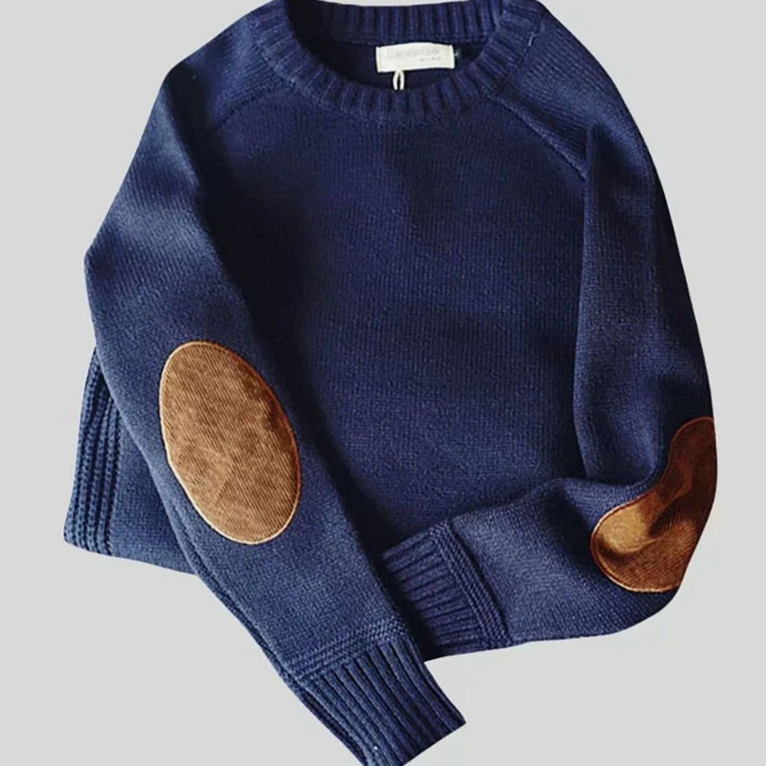 Men's Elbow-Patch Crew-Neck Knit Winter Jumper