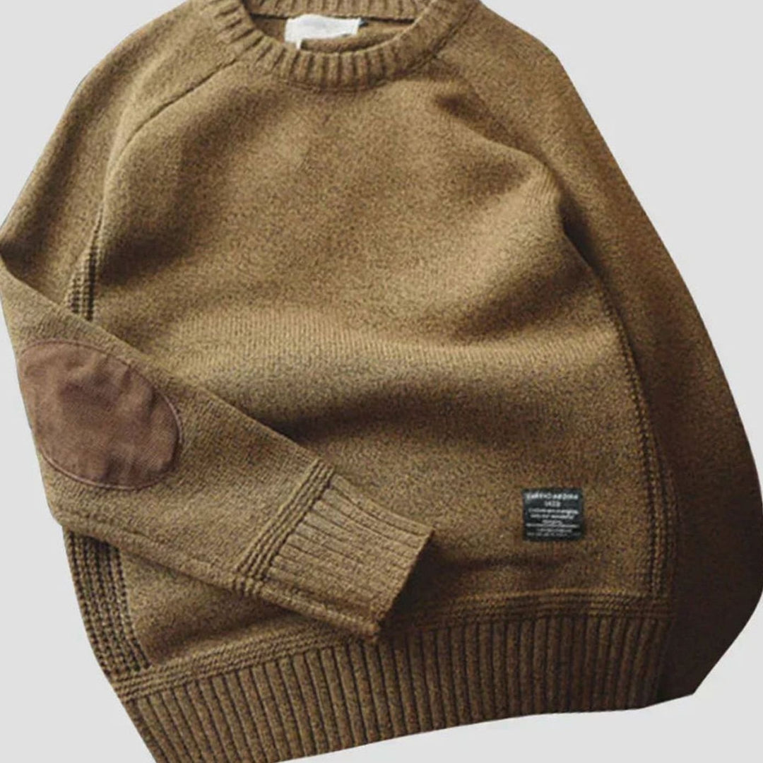 Men's Elbow-Patch Crew-Neck Knit Winter Jumper
