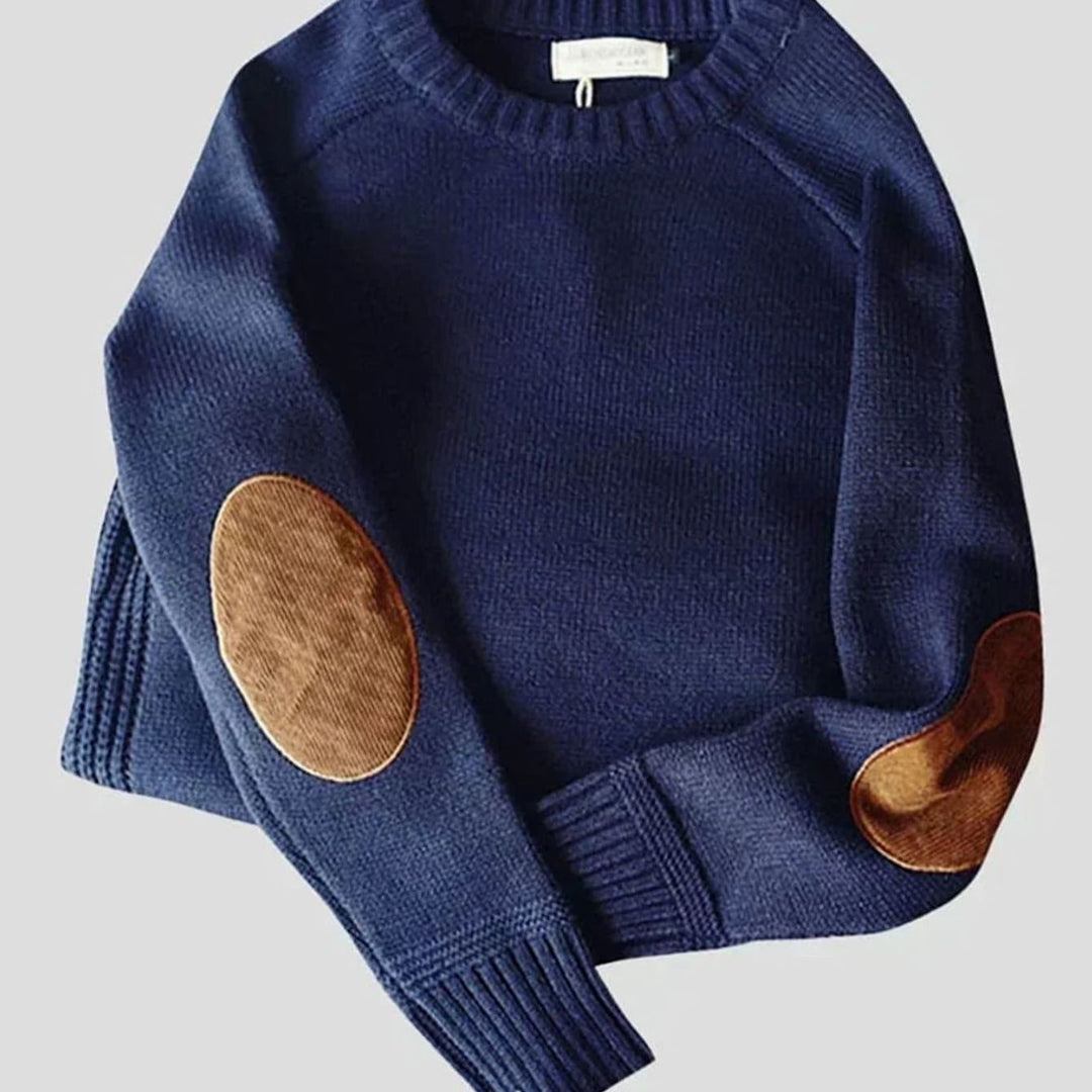 Men's Elbow-Patch Crew-Neck Knit Winter Jumper